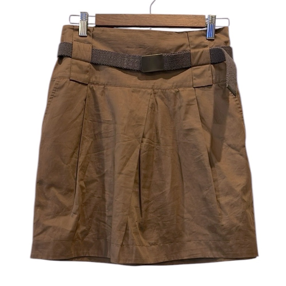 Zara Chocolate Mousse Brown Mini Skirt with Belt Cotton Small​
